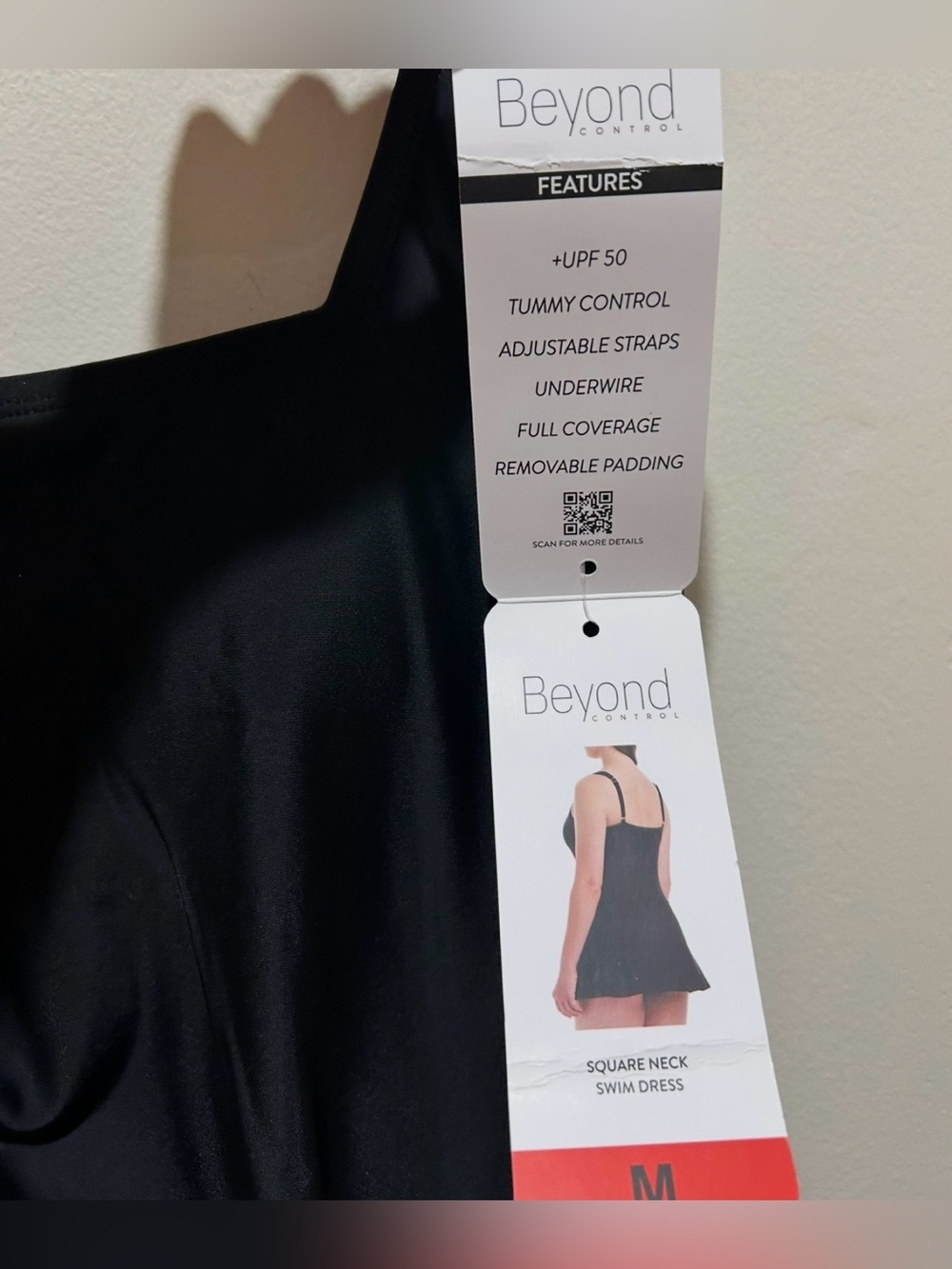 NWT Beyond Control Black Square Neck Swim Dress Tummy Control One Piece Swimsuit - Picture 3 of 6